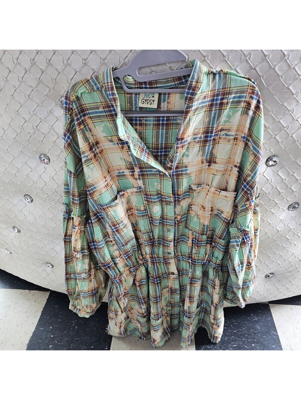 Jaded Gypsy Viridity Plaid Dress 100% Cotton Size S/M
